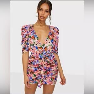 For Love and Lemons Dress Womens XS Bouquet Floral Puff Sleeve Feminine Mini